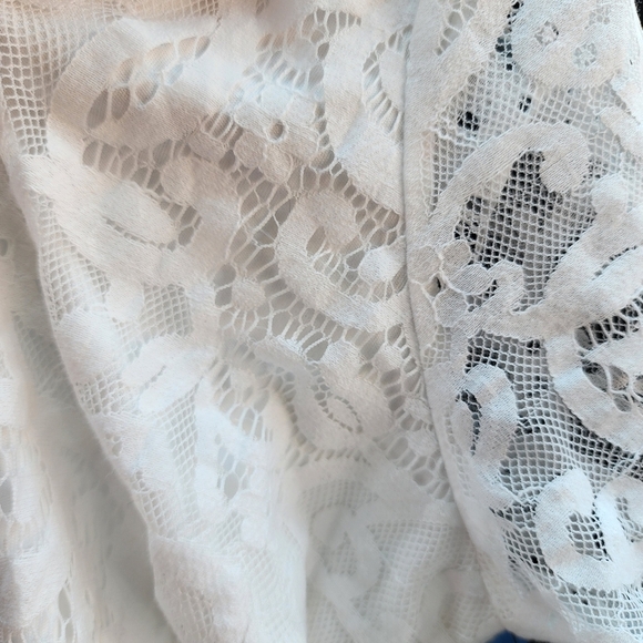 Boohoo White Lace Top Skater Mini Dress Women's Size 10 V-Neck Short Sleeve EUC - Picture 5 of 12